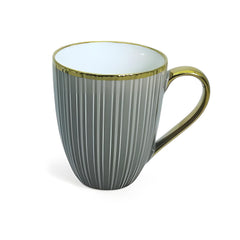 Elegant Grey Porcelain Mug Set – 4-Piece Tea & Coffee Mugs with Gold Rim & Handle