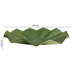 Lemon Tree Green Textured Glass Deep Round Platter with Wavy Rim | Elegant Serving Dish for Home & Dining