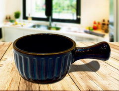 Lemon Tree Dark Blue Stoneware Soup & Snack Bowl with Handle | 600ml Multipurpose Ceramic Bowl | Microwave & Dishwasher Safe