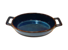 Lemon Tree Dark Blue Oval Stoneware Serving Bowl with Handle | 400ml Ceramic Snack Dish | Microwave & Dishwasher Safe
