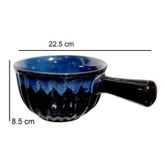 Lemon Tree Blue Ceramic Soup & Snack Bowl with Handle | 600ml Stoneware Bowl | Microwave & Dishwasher Safe