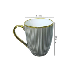 Elegant Grey Porcelain Mug Set – 4-Piece Tea & Coffee Mugs with Gold Rim & Handle