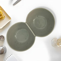 Lemon Tree Grey Ceramic 2-Section Small Partition Bowl – Elegant Serveware for Snacks & Dips