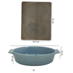 Lemon Tree Blue Ceramic 2-Piece Oval Snack Serving Set with Bamboo Base – Elegant & Functional