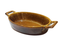 Lemon Tree Brown Oval Stoneware Serving Bowl with Handle | 400ml Ceramic Dish for Snacks & Starters | Microwave & Dishwasher Safe