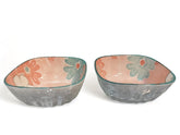 Lemon Tree Pink Ceramic Bowl Set – 2 Pc Small Square Serving Bowls for Dips, Nuts & Desserts – Microwave & Dishwasher Safe