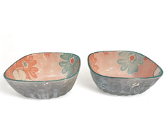 Lemon Tree Pink Ceramic Bowl Set – 2 Pc Small Square Serving Bowls for Dips, Nuts & Desserts – Microwave & Dishwasher Safe