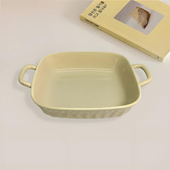 Lemon Tree Beige Square Ceramic Deep Dish Platter with Handles – Elegant Serveware for Snacks & Meals