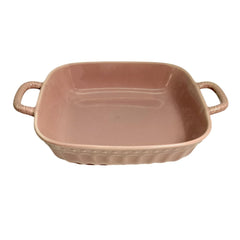 Lemon Tree Pink Square Ceramic Platter – Deep Dish with Handles for Stylish Serving