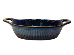Lemon Tree Dark Blue Oval Stoneware Serving Bowl | 600ml Ceramic Dish with Handle | Microwave, Oven & Dishwasher Safe