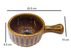 Lemon Tree Light Brown Ceramic Bowl with Handle | 600ml Deep Stoneware Bowl for Soup, Snacks & Salads | Microwave & Dishwasher Safe