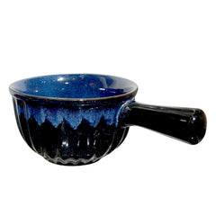 Lemon Tree Blue Ceramic Soup & Snack Bowl with Handle | 600ml Stoneware Bowl | Microwave & Dishwasher Safe