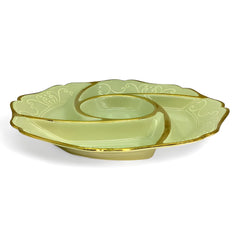 Luxury Green Round Ceramic Snack Platter with Gold Rim & Dip Slot – Elegant Party Serving Dish
