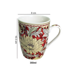 Lemon Tree Red Ceramic Mug Set – 4-Piece 360 ML Fine Porcelain Coffee & Tea Mugs with Stylish Prints