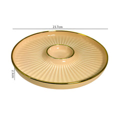 LEMON TREE Peach HH0901 Round Ceramic Snack Platter with Gold Rim | Elegant Chip & Dip Serving Dish | 23.5 cm