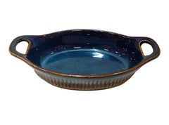 Lemon Tree Dark Blue Oval Stoneware Serving Bowl | 600ml Ceramic Dish with Handle | Microwave, Oven & Dishwasher Safe