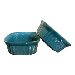 Lemon Tree Small Square Ceramic Serving Bowls – 500ml (Set of 2) | Turquoise Stoneware | Microwave & Dishwasher Safe