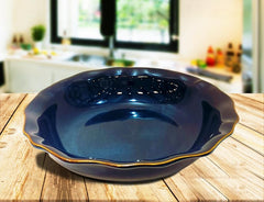 Lemon Tree Dark Blue Wave-Shaped Stoneware Bowl (1000ml) | Premium Ceramic Serving Bowl for Snacks & Starters