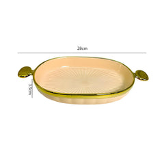 Peach Ceramic Oval Snack Platter with Golden Rim & Side Handles – Elegant Serving Dish (28x15.5 cm)