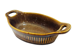 Lemon Tree Brown Oval Stoneware Serving Dish | 600ml Ceramic Bowl with Handle | Microwave & Dishwasher Safe