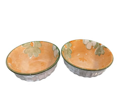 Lemon Tree 2-Piece Orange Floral Ceramic Dip & Nut Bowl Set – 4-Inch, Microwave & Dishwasher Safe