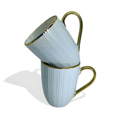 Elegant Light Blue Porcelain Mug Set – 2-Piece Tea & Coffee Mugs with Gold Rim & Handle
