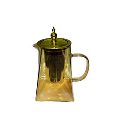 Golden Brown Borosilicate Glass Teapot – Elegant Heat-Resistant Tea Infuser with Stainless Steel Lid & Strainer (550ml)