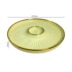 LEMON TREE Green HH0901 Round Ceramic Snack Platter with Gold Rim | 23.5 cm | Stylish Chip & Dip Serving Dish