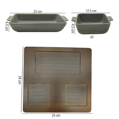 Lemon Tree 3-Piece Grey Ceramic Snack Serving Set – Elegant Appetizer & Dip Bowls with Bamboo Tray