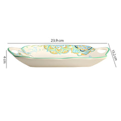 Lemon Tree Blue Ceramic Matte Finish Rectangular Platter with Dual Handle – Stylish Serveware for Snacks & Desserts