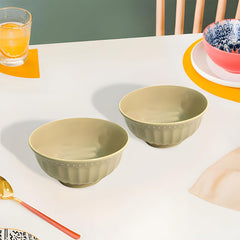 Lemon Tree Beige 6-Inch Ceramic Serving Bowl Set – Elegant & Versatile Kitchen Essential (Set of 2)
