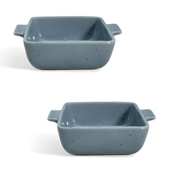 Lemon Tree 3-Piece Rectangular Blue Ceramic Snack Serving Set – Appetizer & Dip Bowls with Bamboo Tray