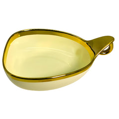 Luxury Cream Triangular Ceramic Serving Bowl – Gold Rim & Hook Handle, 19cm Deep Dish