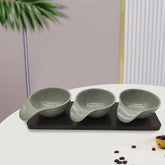 Lemon Tree Grey – Chic 3-Bowl Ceramic Set with Bamboo Tray for Snacks & Dips