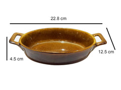 Lemon Tree Brown Oval Stoneware Serving Bowl with Handle | 400ml Ceramic Dish for Snacks & Starters | Microwave & Dishwasher Safe