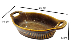 Lemon Tree Brown Oval Stoneware Serving Dish | 600ml Ceramic Bowl with Handle | Microwave & Dishwasher Safe