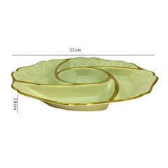 Luxury Green Round Ceramic Snack Platter with Gold Rim & Dip Slot – Elegant Party Serving Dish