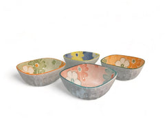Lemon Tree Multicolor 4-Piece Ceramic Bowl Set – 175ML Each, Small Square Serving Bowls for Dips, Snacks & Desserts – Microwave & Dishwasher Safe