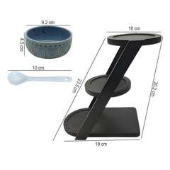 Elegant 3-Bowl Ceramic Serving Set with Tall Bamboo Stand & Spoons – Perfect for Dips, Chutneys & Snacks