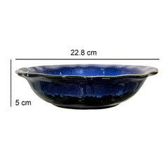Lemon Tree Blue Wave-Shaped Stoneware Bowl (1000ml) | Stylish & Durable Serving Bowl for Snacks & Starters