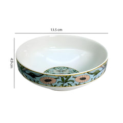 Elegant Blue Floral Porcelain Snack Bowls with Gold Rim - Set of 2