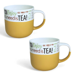 Lemon Tree Mustard 2-Piece Porcelain Tea Mug Set – Elegant Matte Finish Ceramic Cups for Everyday Use