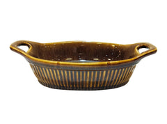 Lemon Tree Brown Oval Stoneware Serving Dish | 600ml Ceramic Bowl with Handle | Microwave & Dishwasher Safe