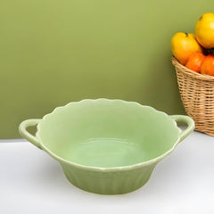 Lemon Tree Green Round Deep Ceramic Serving Bowl with Dual Handles – Stylish & Versatile Tableware
