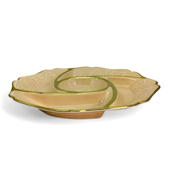 Peach Round Ceramic Partition Platter with Gold Rim – Stylish Chip & Dip Tray for Snacks & Desserts
