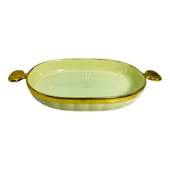 Green Ceramic Oval Deep Platter with Golden Rim & Handles – Stylish Serving Dish for Snacks & More (28x15.5 cm)