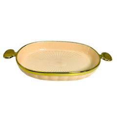 Peach Ceramic Oval Snack Platter with Golden Rim & Side Handles – Elegant Serving Dish (28x15.5 cm)
