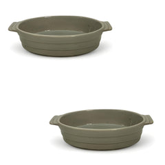 Lemon Tree Grey Ceramic 2-Piece Oval Snack Bowl Set with Bamboo Base – Stylish & Functional