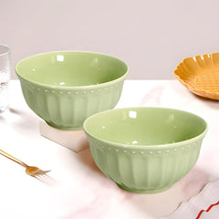 Green Ceramic 2-Piece Bowl Set – Elegant & Versatile Serveware for Snacks & Desserts