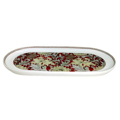 Luxury 13-Inch Fine Porcelain Oval Platter | Red & Gold Floral Print Serving Tray